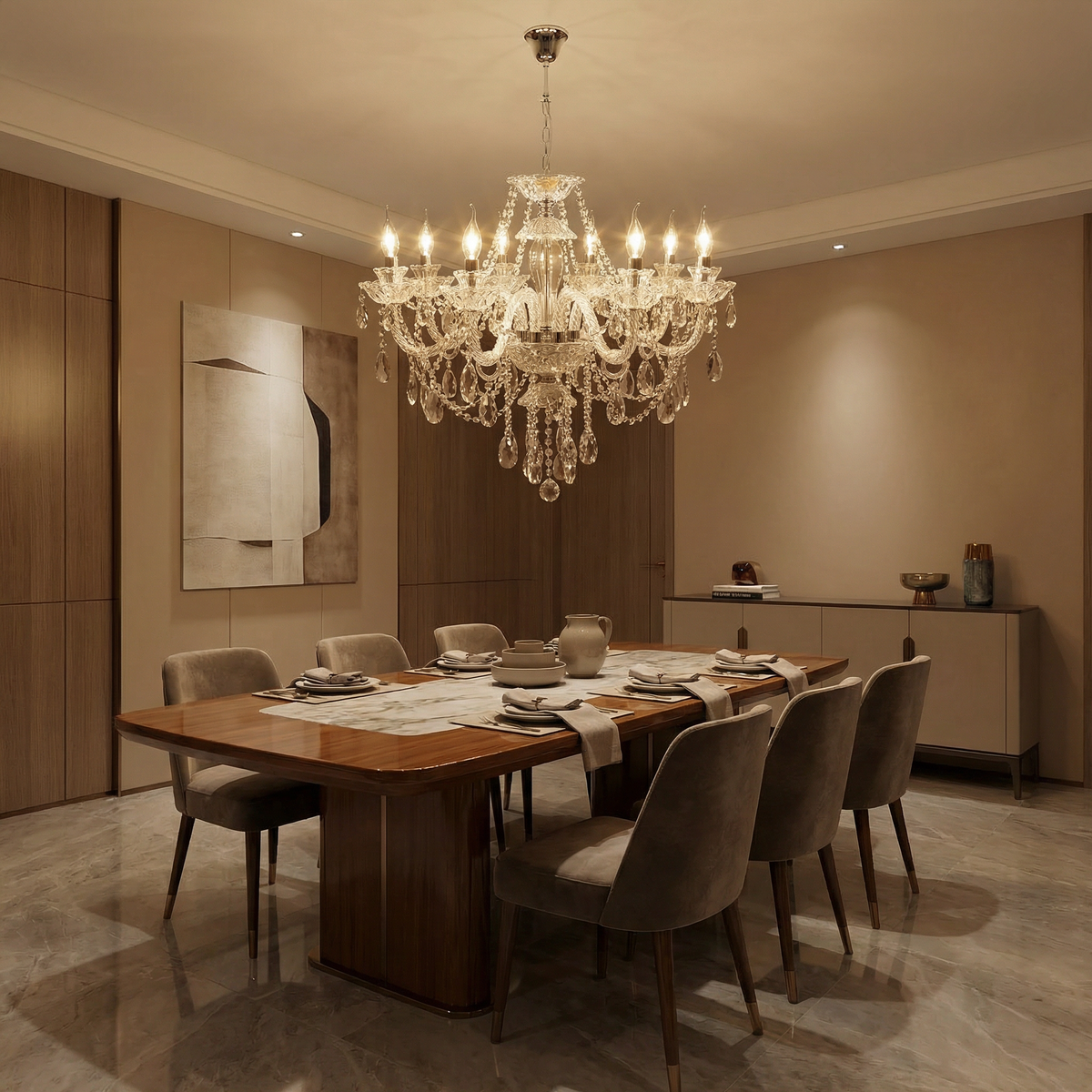 Hand-Cut Crystal Multi-Arm Chandelier Ielon, silver chrome finish