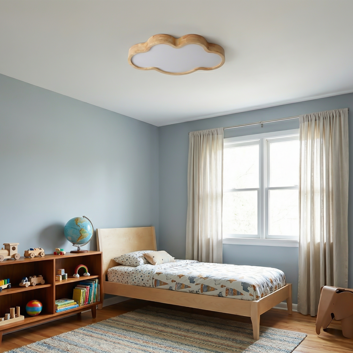 Rectangular Solid Wood Ceiling Light Darion – Lifestyle View 2