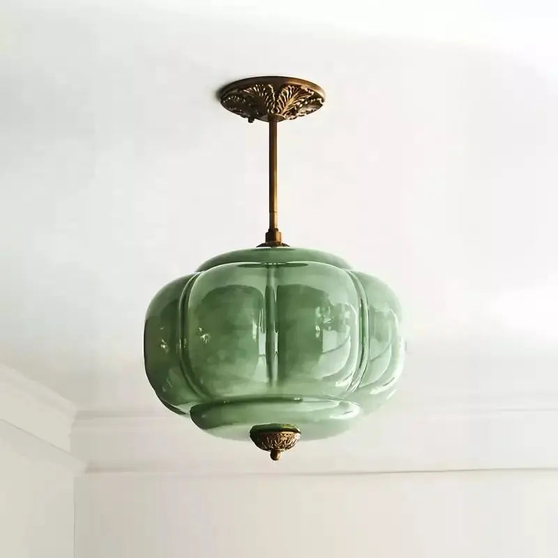 French Fluted Glass Pendant Light Waelion – Melon glass detail, fluted panels