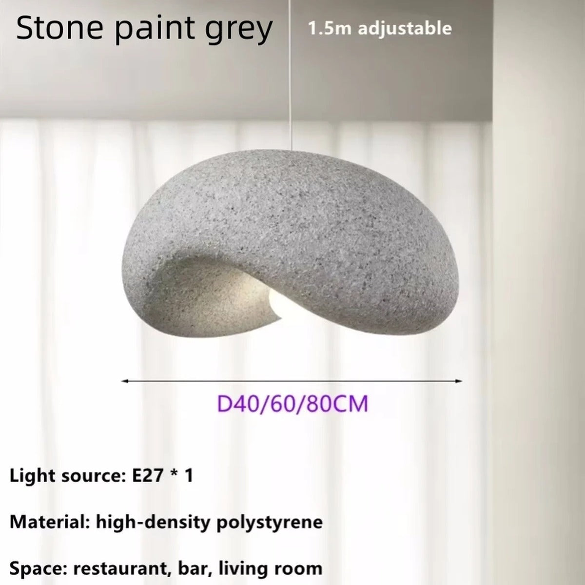 Tempero — Stone Paint Grey finish, D40/60/80cm size options, E27 LED base