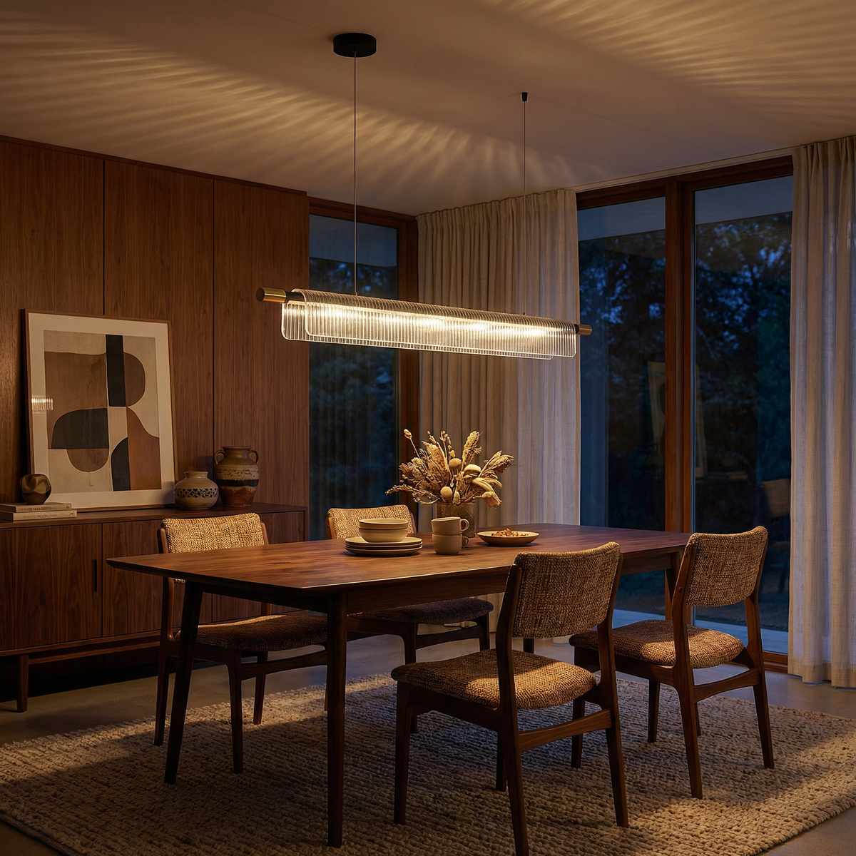 Elongated Metal Linear Pendant Light Fenox – Lifestyle View 2