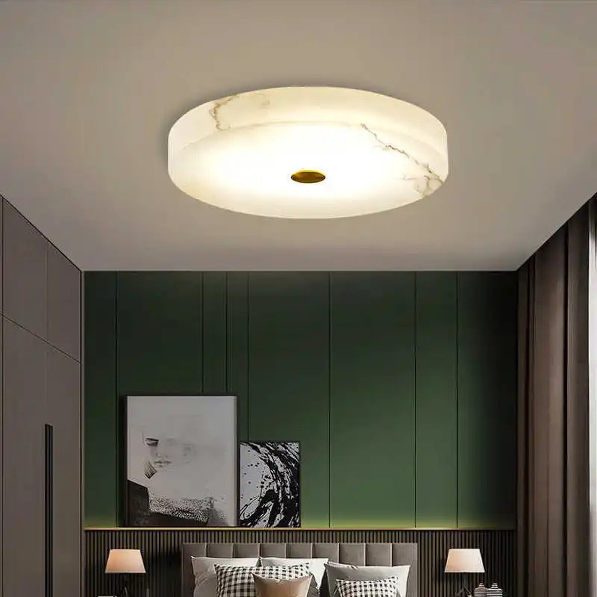 Alabaster Drum Flush Ceiling Light – Velantro – Lifestyle View 2