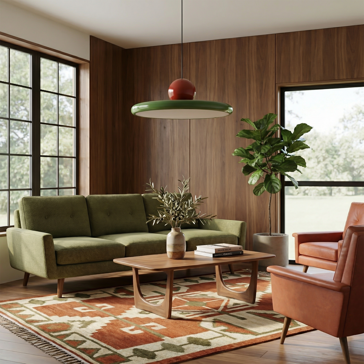 Two-Tone Lacquer Disc Pendant Light – Barel – Living Room Lifestyle
