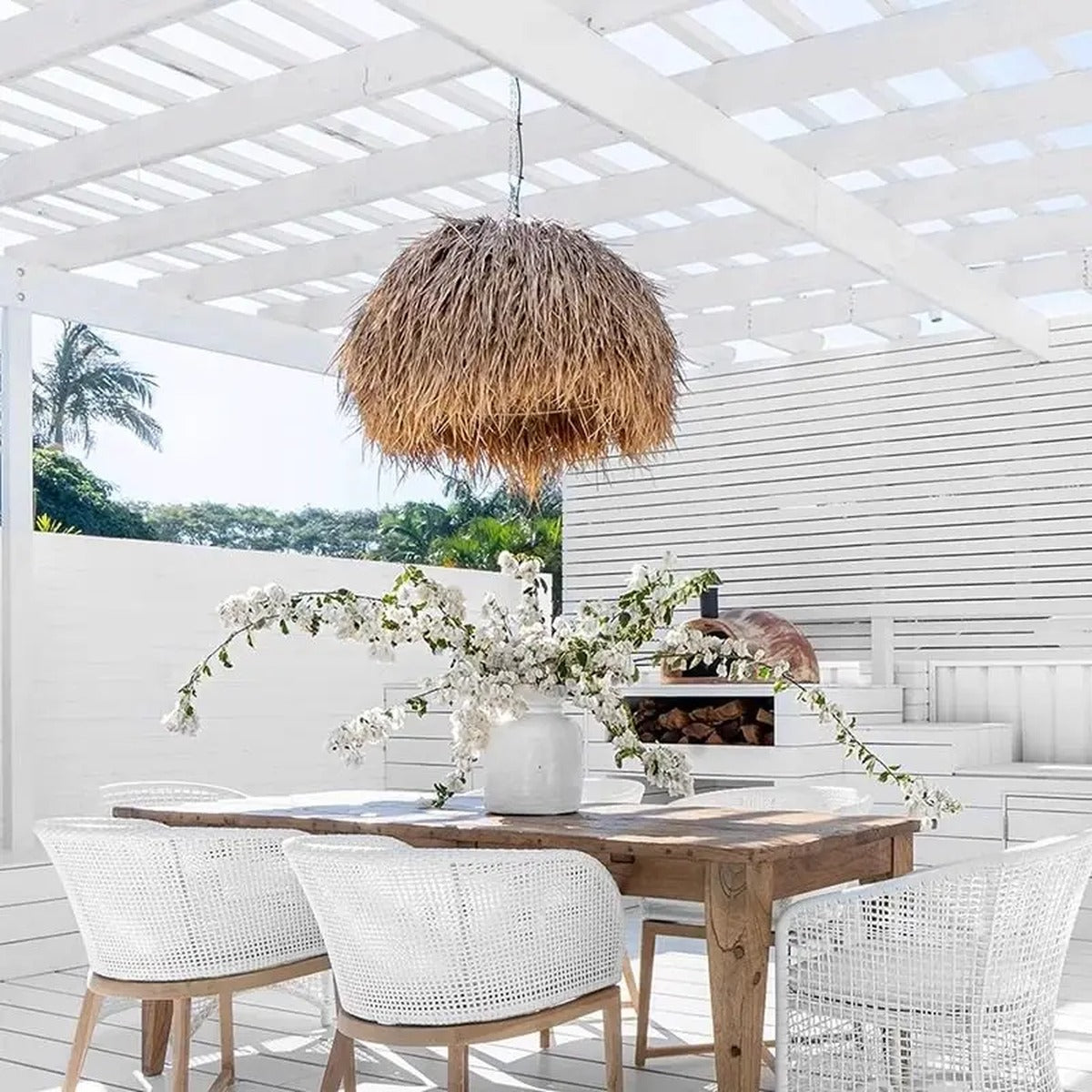 Dried Natural Grass Globe Pendant Light – Nelrion – Hero Shot