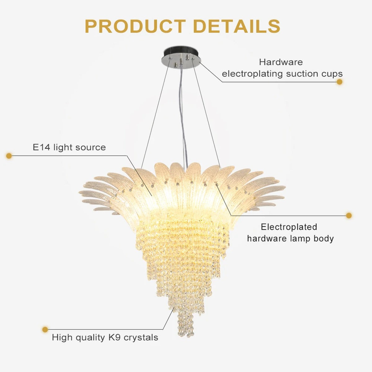 Crystal Feather Crown Cascade Chandelier – Karven – Product Detail 5