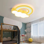 Quieton pastel rainbow and cloud LED ceiling light in a yellow child playroom