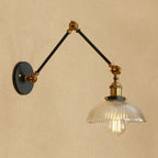 Ribbed Glass Swing-Arm Wall Sconce Velindros – Black Finish, Articulating Arm