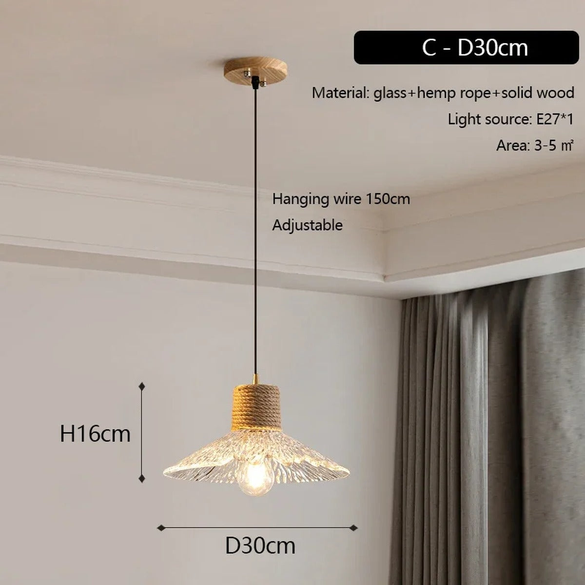Rope-Collar Ridged Glass Pendant Light – Tevorn – Product Detail 10