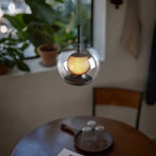 Glass Globe & Inner Mesh Pendant Light – Evrix – Living Room Lifestyle, Clear Glass