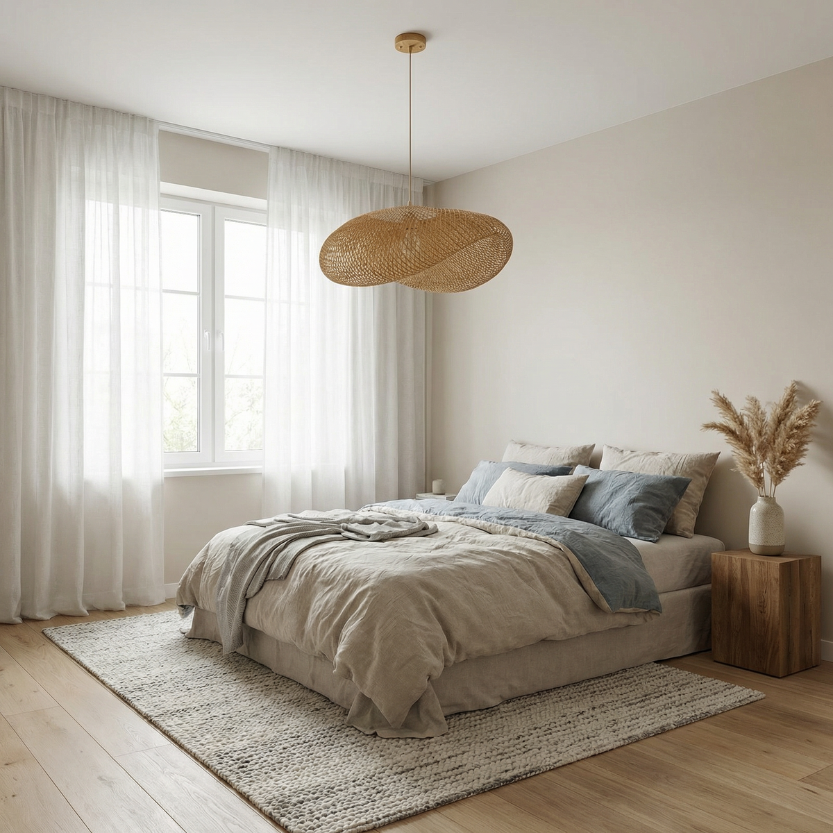 Japanese Woven Bamboo Rattan Pendant Light Kinori – Lifestyle View 4