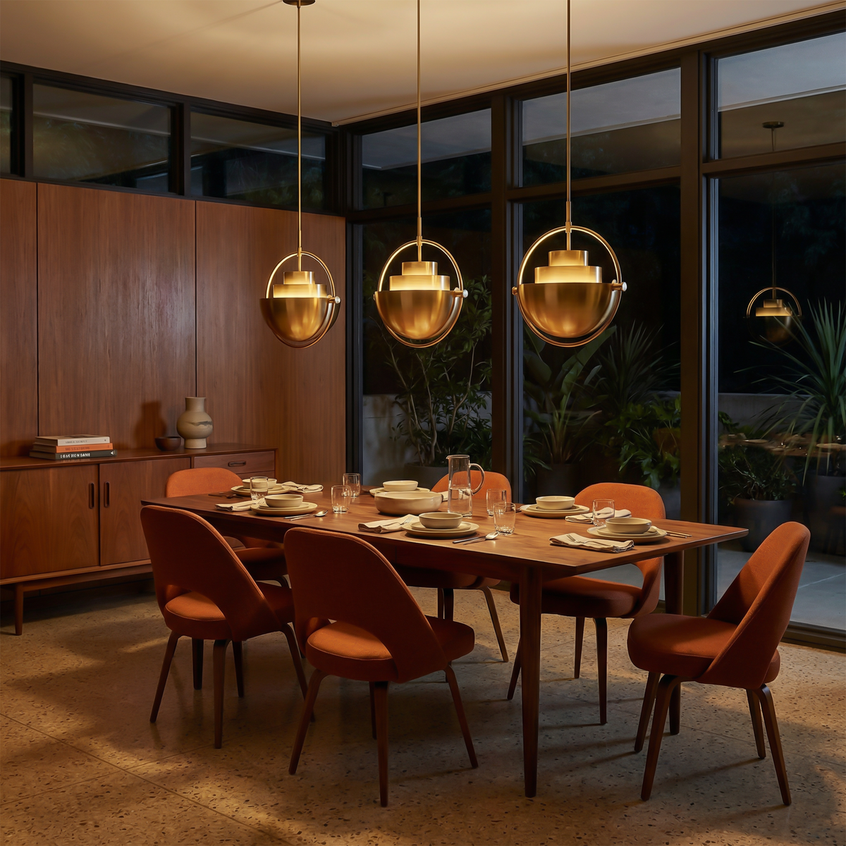 Warm Metal Disc Pendant Light Axion – Lifestyle View 2