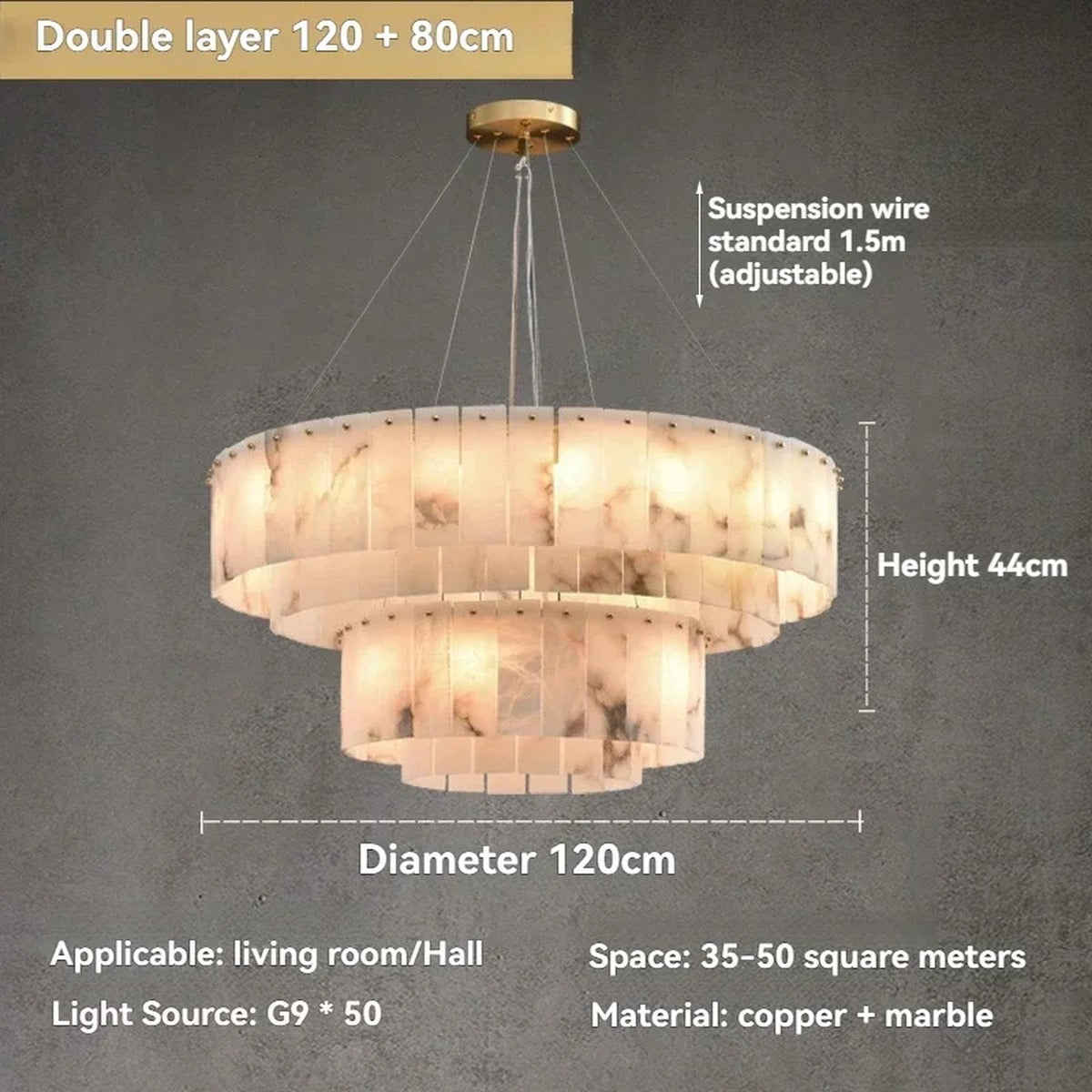 Hand-Cut Marble Panel Brass Ring Chandelier – Vestrax