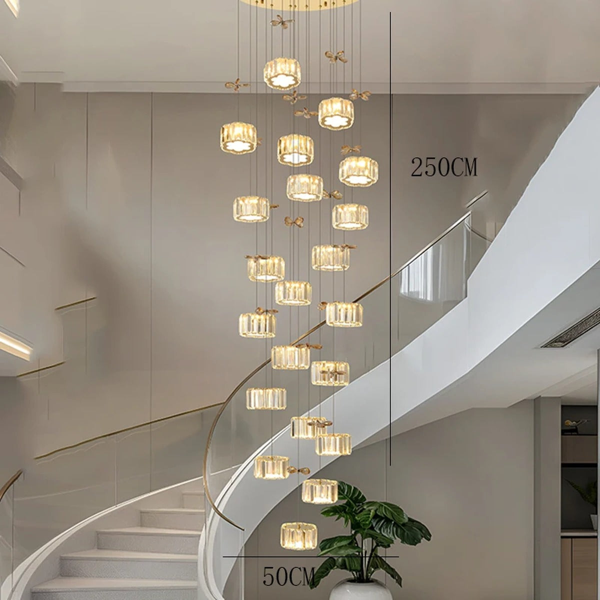 Spiral Crystal Cascade Staircase Chandelier Xelvara – 21 Heads