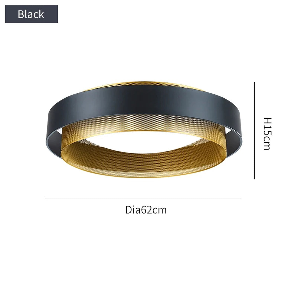 Geometric Double Ring Ceiling Light Orbeon – 62cm Black