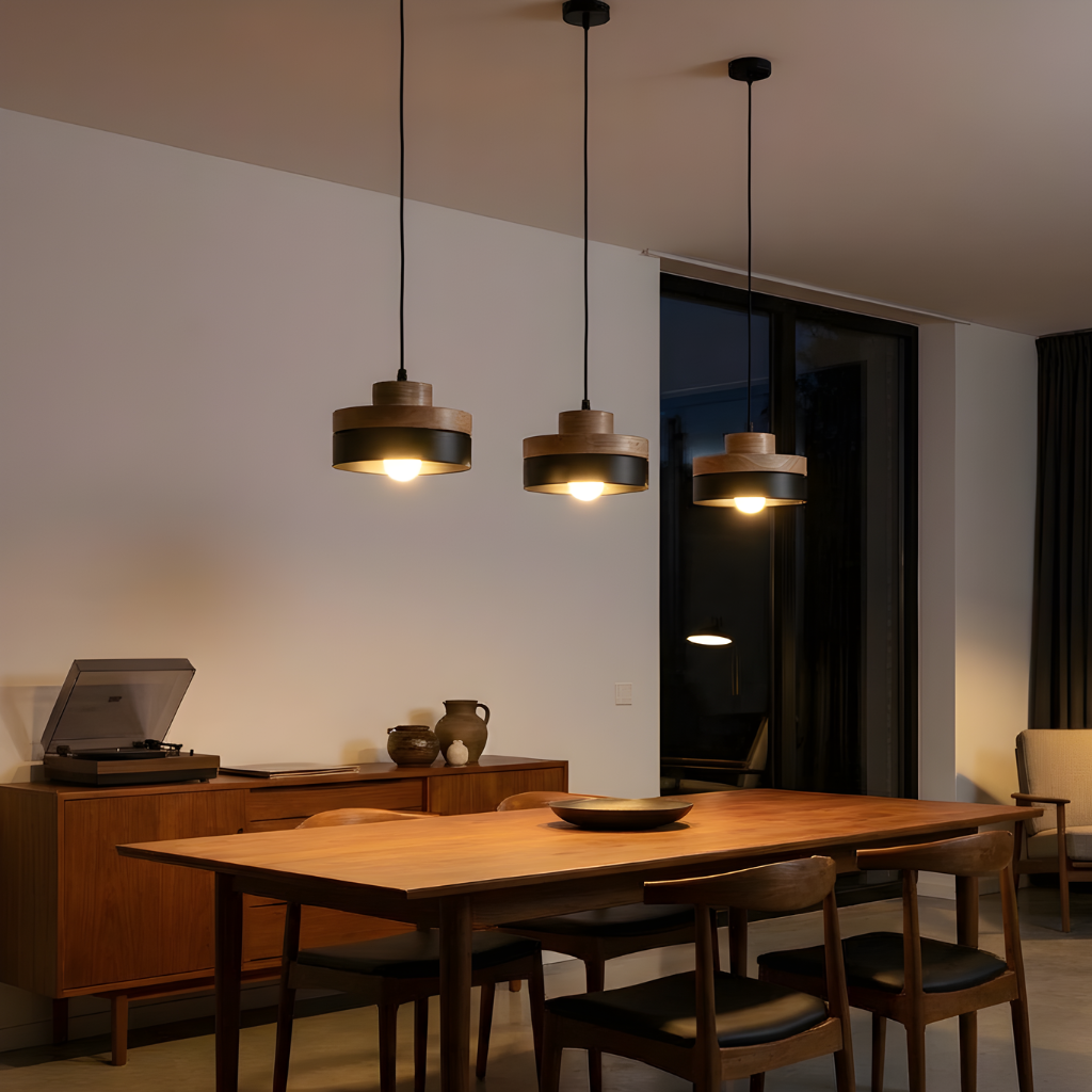Scandinavian Wood & Metal Pendant Light Eldon – Lifestyle, Dining Room
