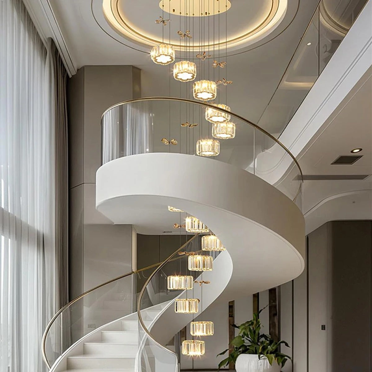 Spiral Crystal Cascade Staircase Chandelier Xelvara – Crystal Drum Detail