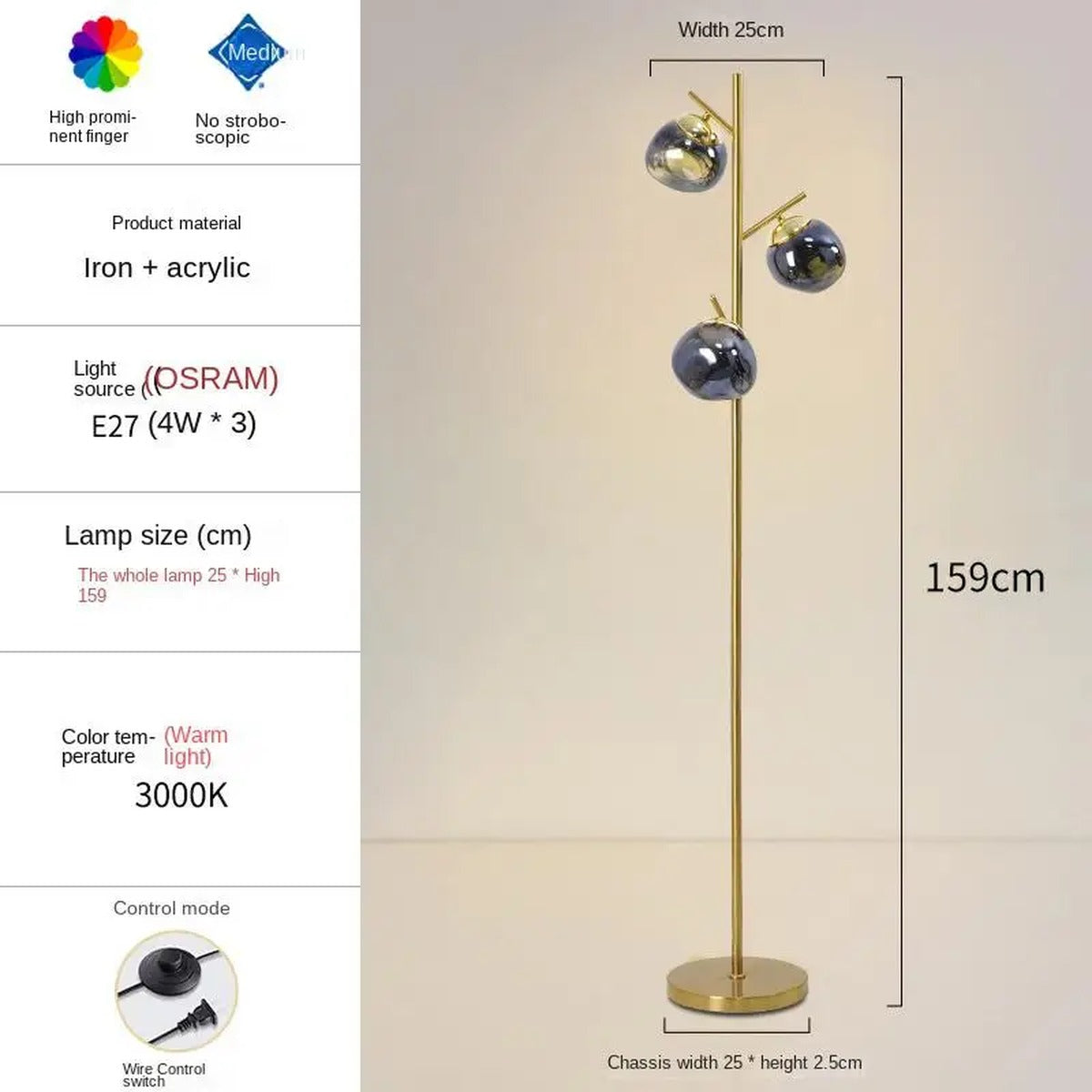 Sculptural Soft Gold Floor Lamp Ambris – Product Detail 11