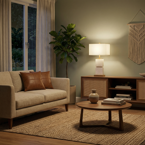 Clean-Lined Sculptural Table Lamp Celdon – Lifestyle View 2