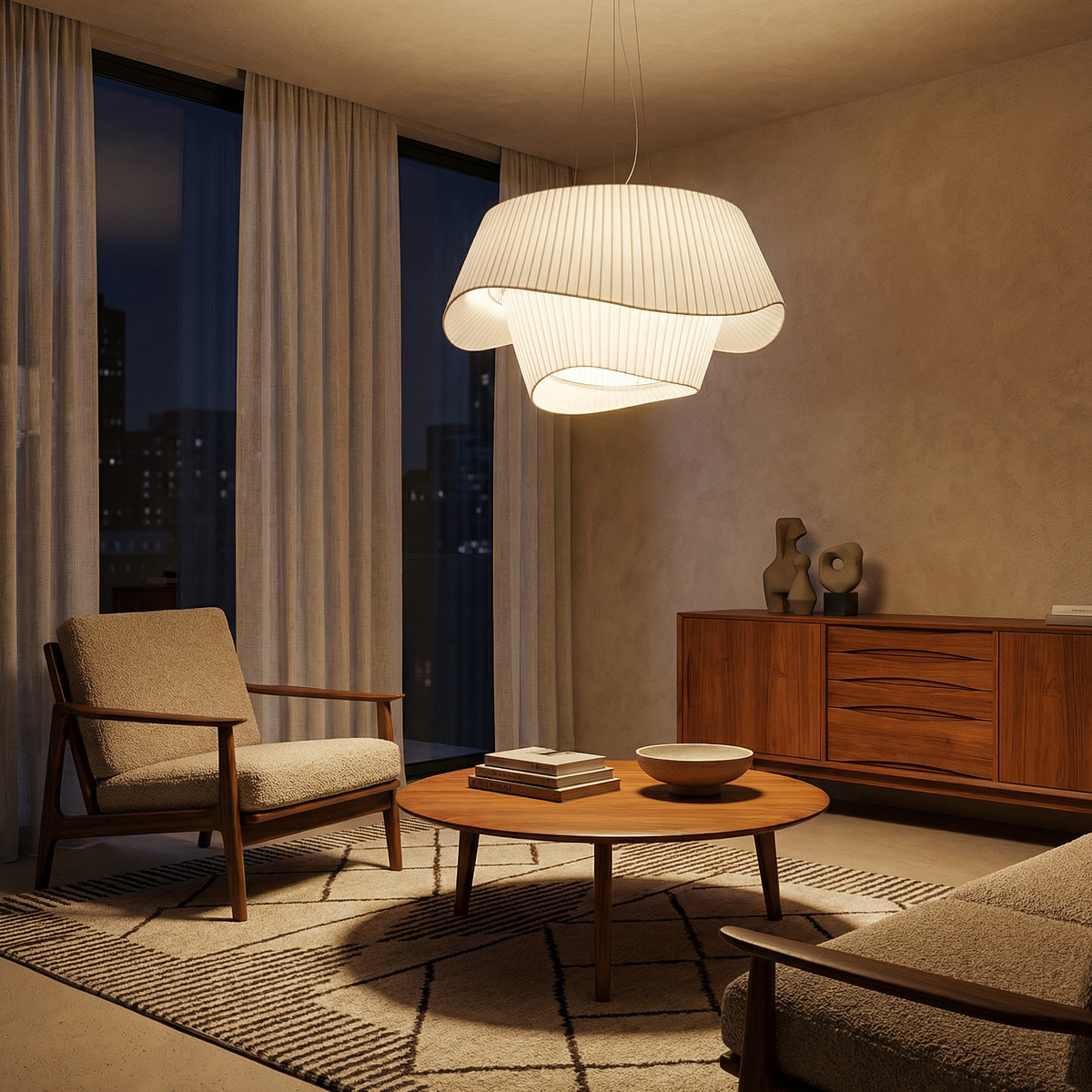Sculptural Pleated Fabric Pendant Light – Camiran – Hero Shot