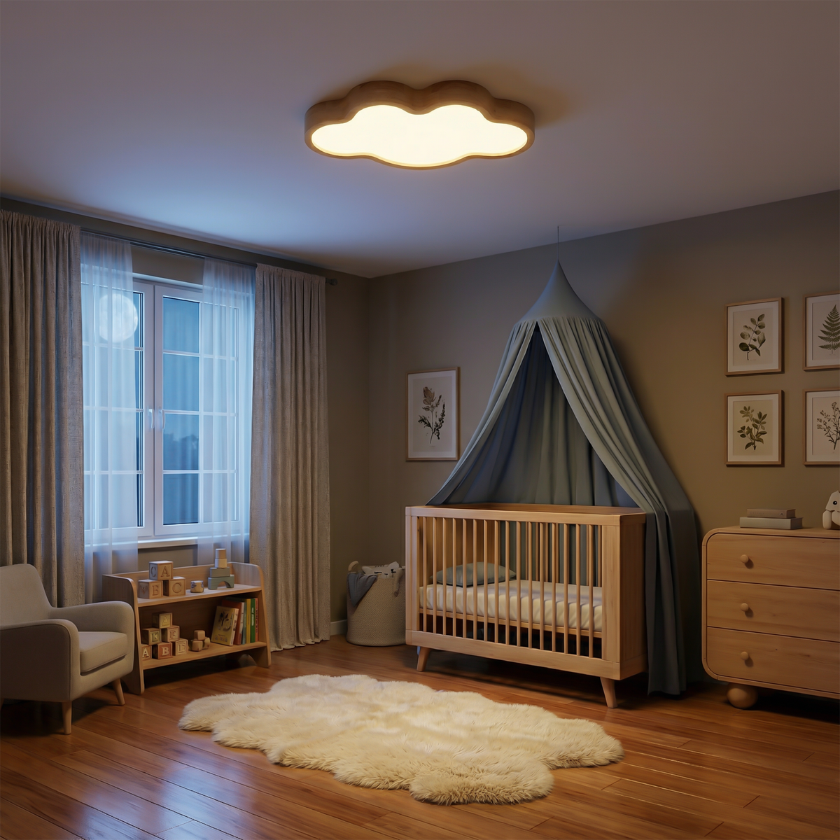 Rectangular Solid Wood Ceiling Light Darion – Lifestyle View 3