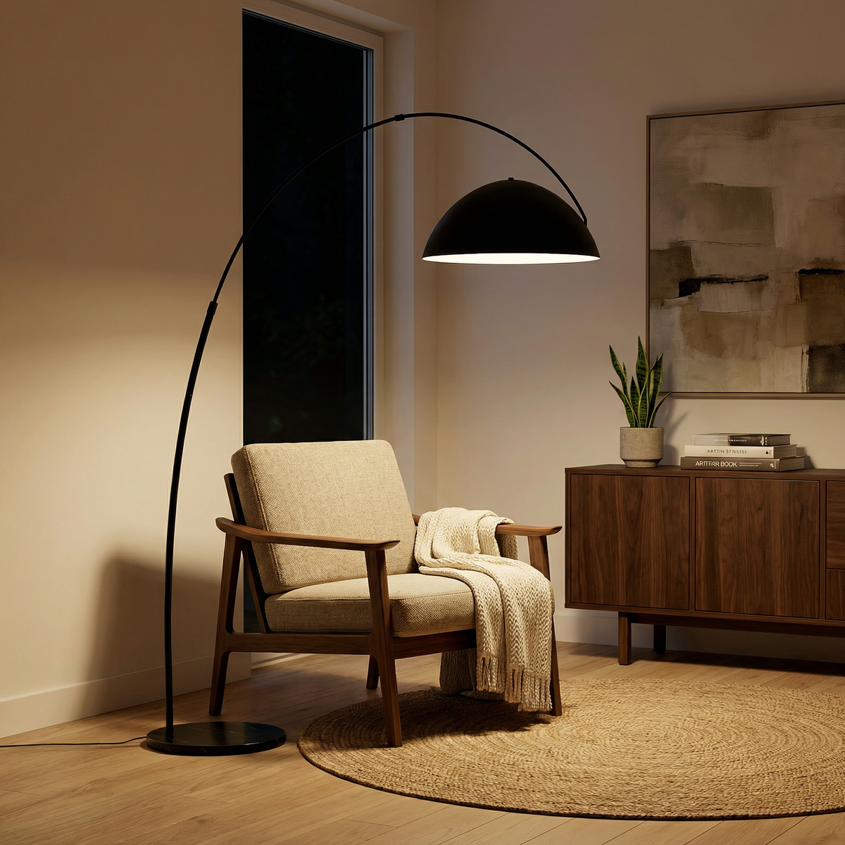 Precision Metal Arc Floor Lamp Tarvion – Lifestyle View 2
