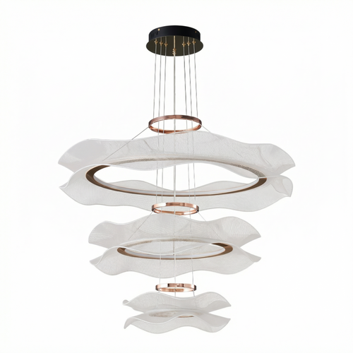 Cascading Petal-Ring LED Chandelier Volrenix – 3-Ring Cascade Detail