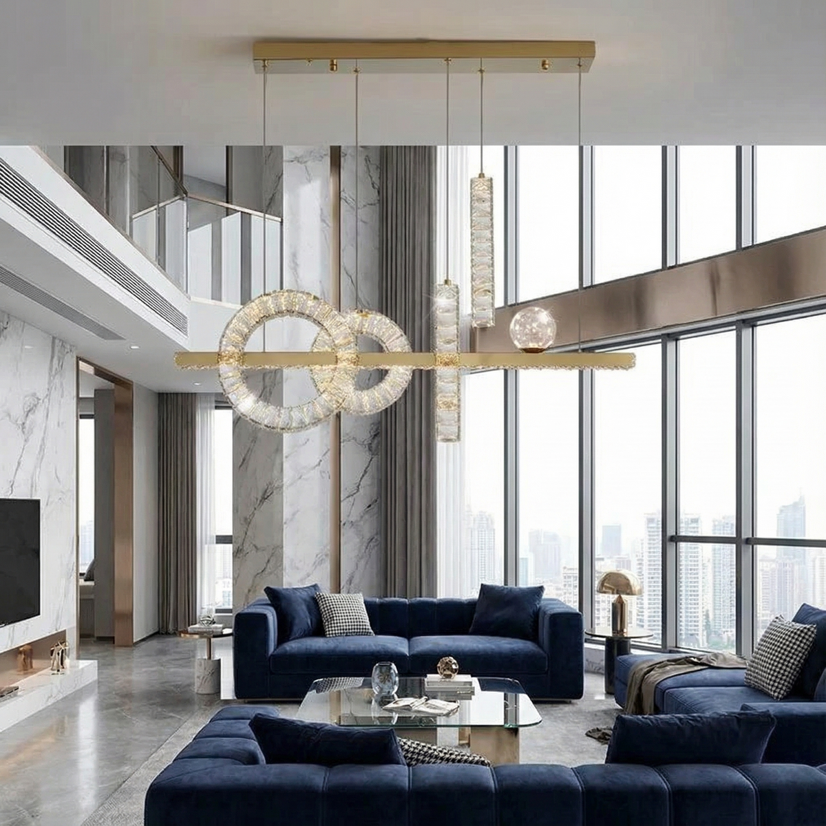 Cascading Crystal Tiered Pendant Light Kovex – Lifestyle View 4