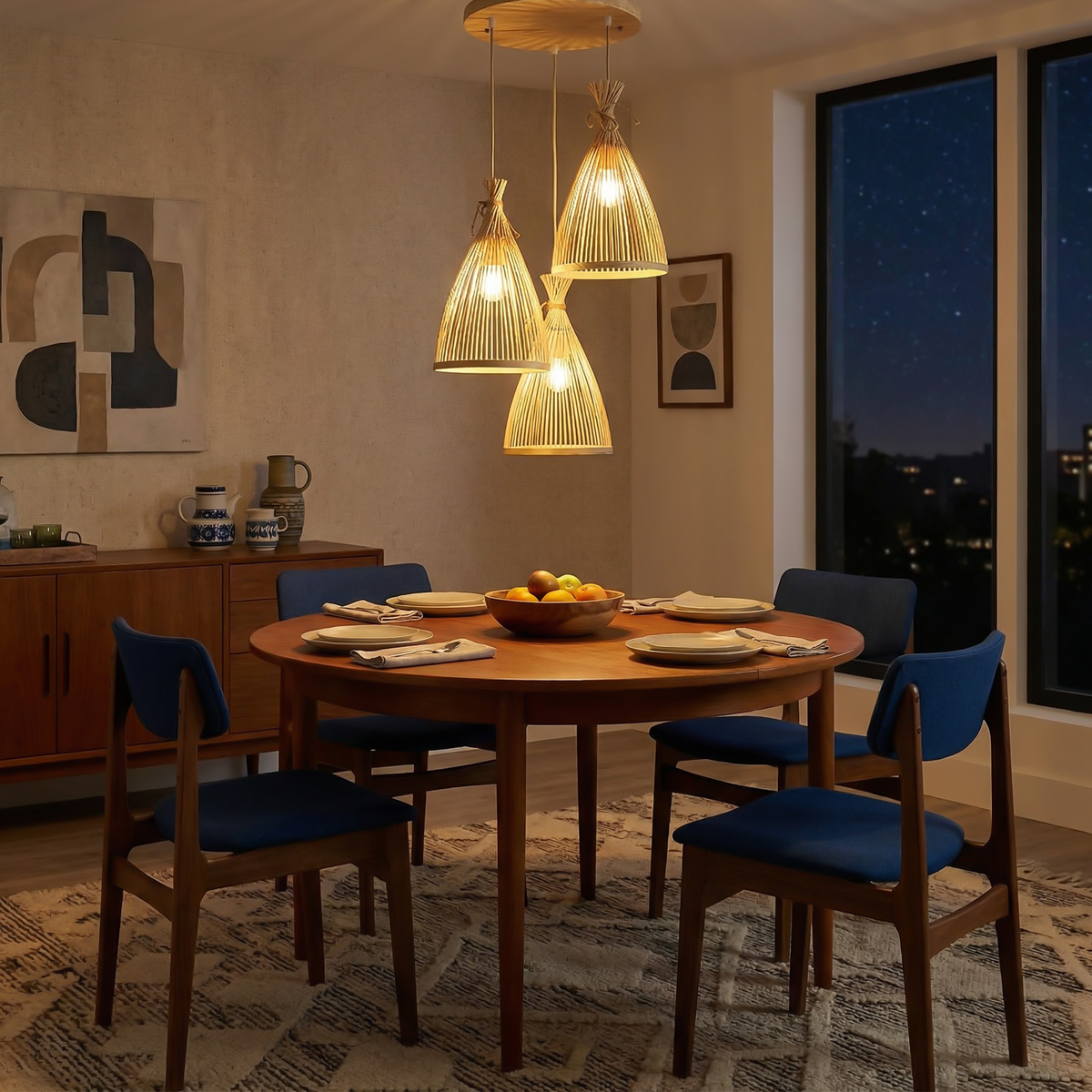 Natural Bamboo Conical Chandelier Garion – Lifestyle View 2