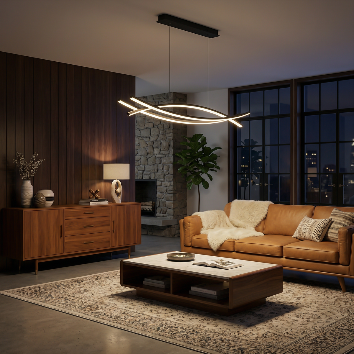 Sleek Metal Linear Pendant Light Camsel – Lifestyle View 2