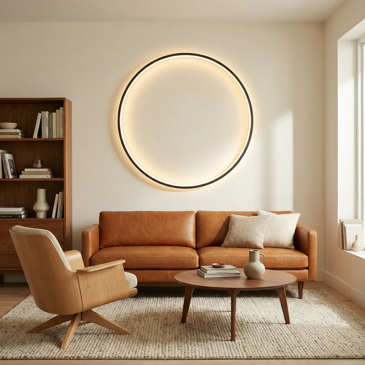 Minimalist Circular LED Wall Sconce Adelvox – Full Disc Black Lifestyle