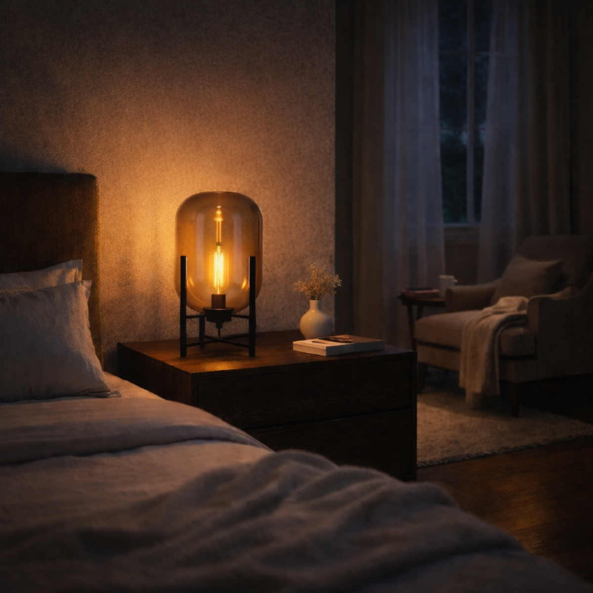 Smoked Glass Globe Floor Lamp Crucero – Lifestyle View 2