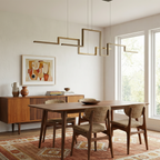 Geometric Aluminum Linear Pendant Lumero – Gold Finish, Dining Room Lifestyle (Day)