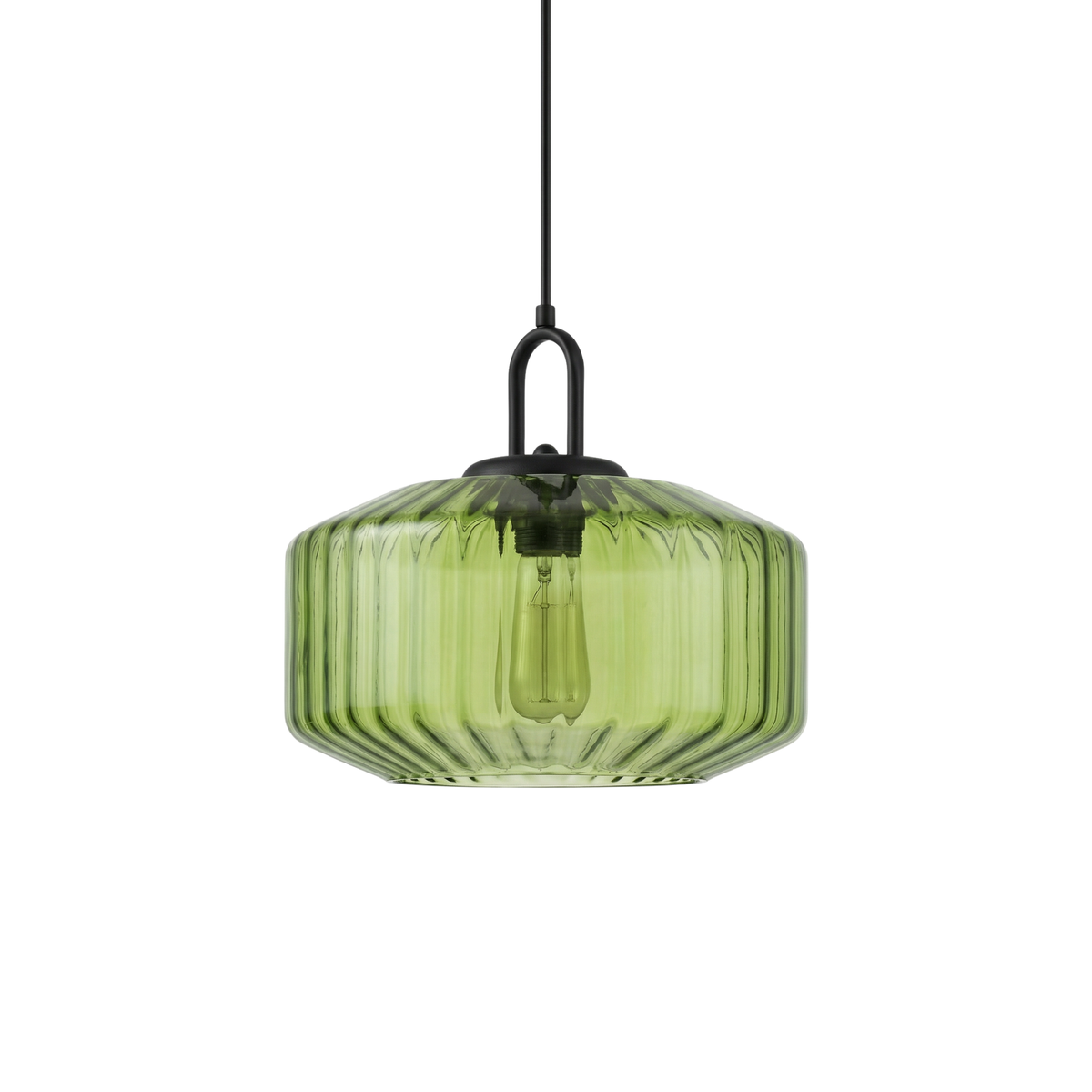 Green ribbed blown glass pendant light Rivenex, studio view