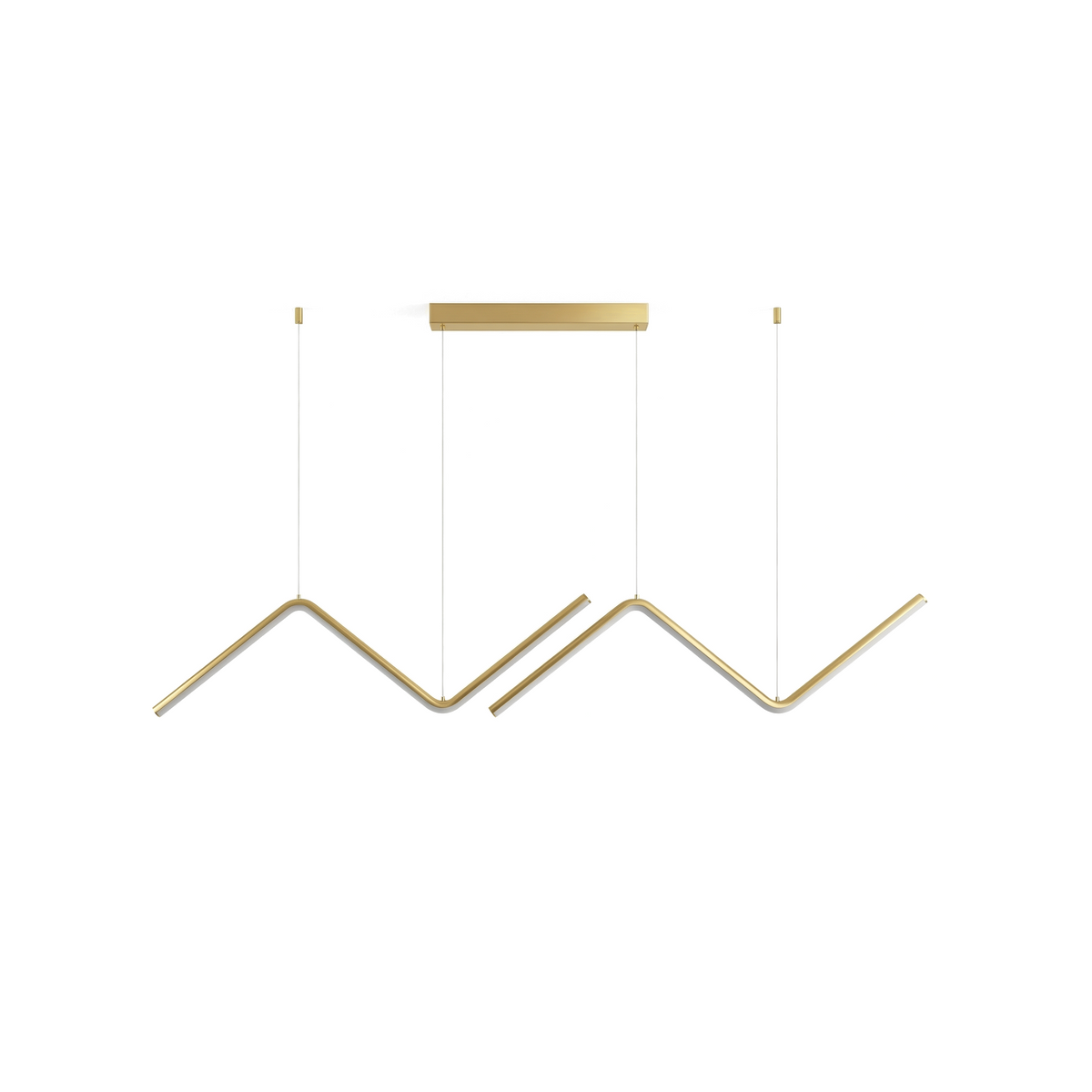 Zendrax angular zigzag LED pendant light in brushed gold, studio view