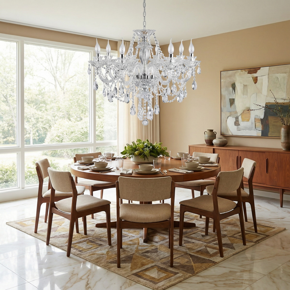 Hand-Cut Crystal Multi-Arm Chandelier Ielon, silver chrome finish