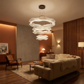 Cascading Petal-Ring LED Chandelier Volrenix – 3-Ring Cascade Lifestyle