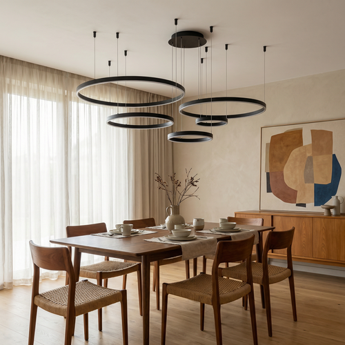 Contemporary Aluminium Ring Pendant Light Canorus – Black Finish, Dining Room