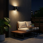 Multi-Beam Aluminum Sphere Wall Sconce Triberon – Black 2-Beam, night balcony lifestyle