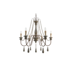 French Country Wood Bead Chandelier Iaron – Studio Shot, 6 Lights Weathered Grey