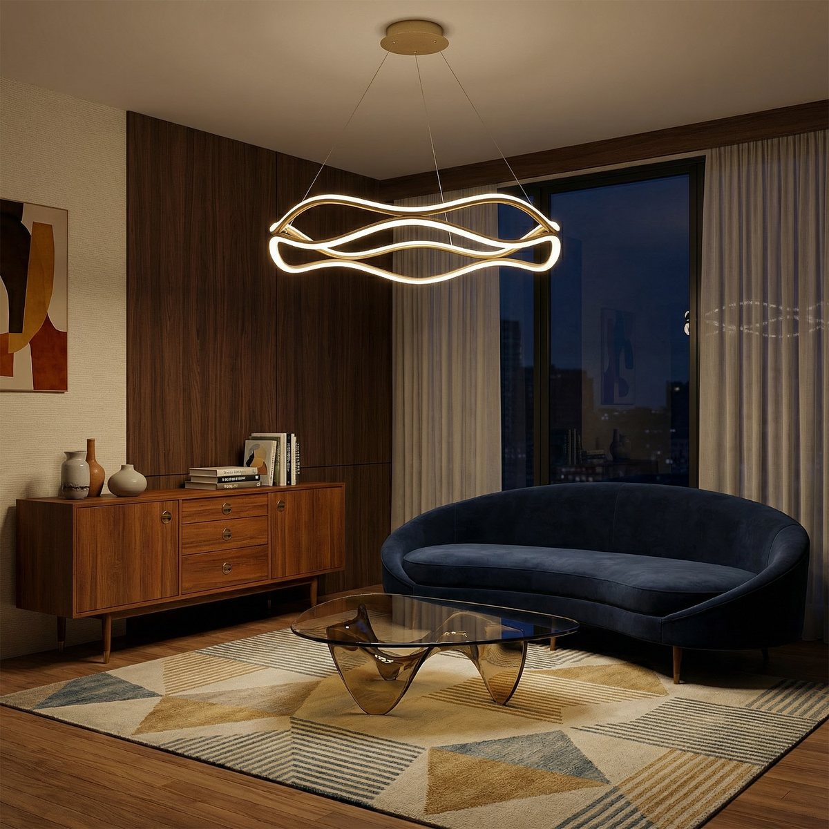 Sculptural Wave Aluminum LED Pendant Light – Dovelux – Lifestyle View 2