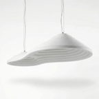 Sculptural Ribbed Wave Pendant Light Amberon – Lit Studio View