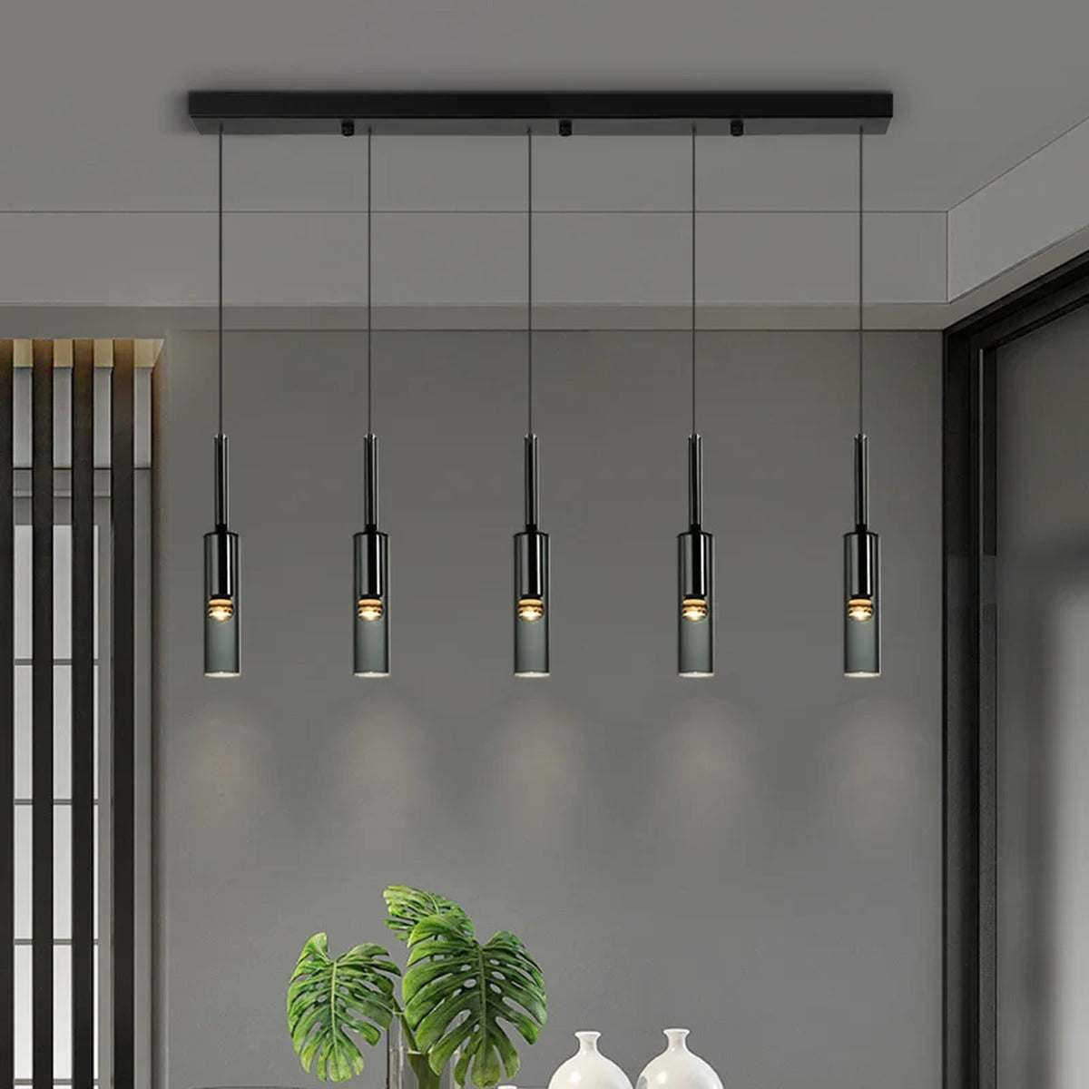 Smoked Glass Cylinder Pendant Cluster – Zevorant – Hero Shot