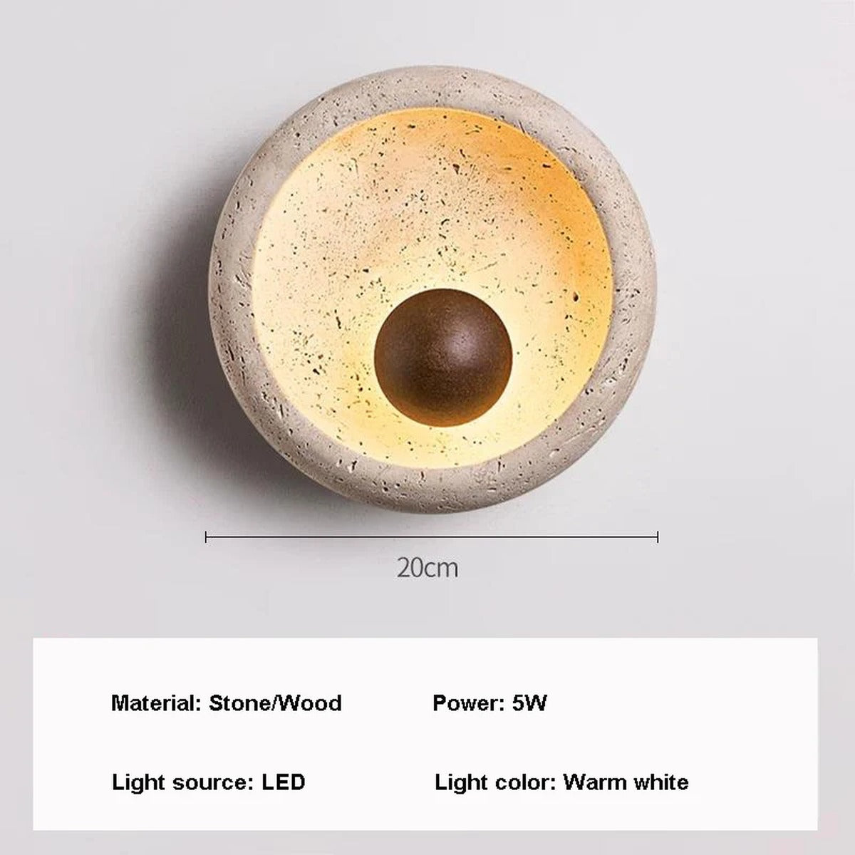 Travertine Eclipse Wall Sconce - Eclyra - Style B Offset Sphere