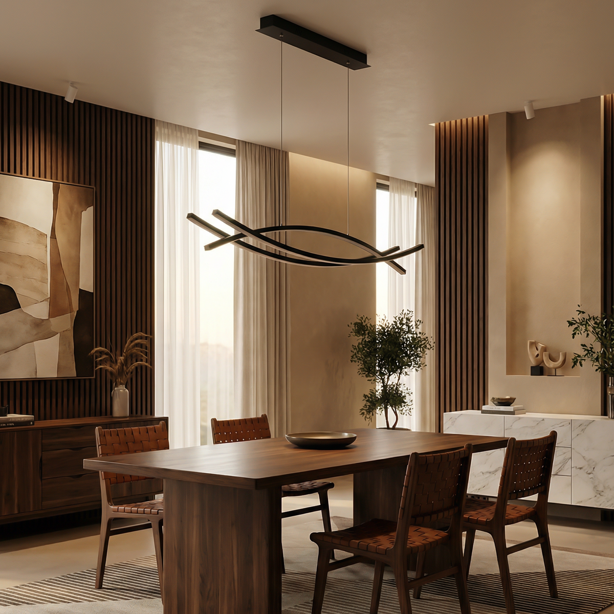 Sleek Metal Linear Pendant Light Camsel – Lifestyle View 4
