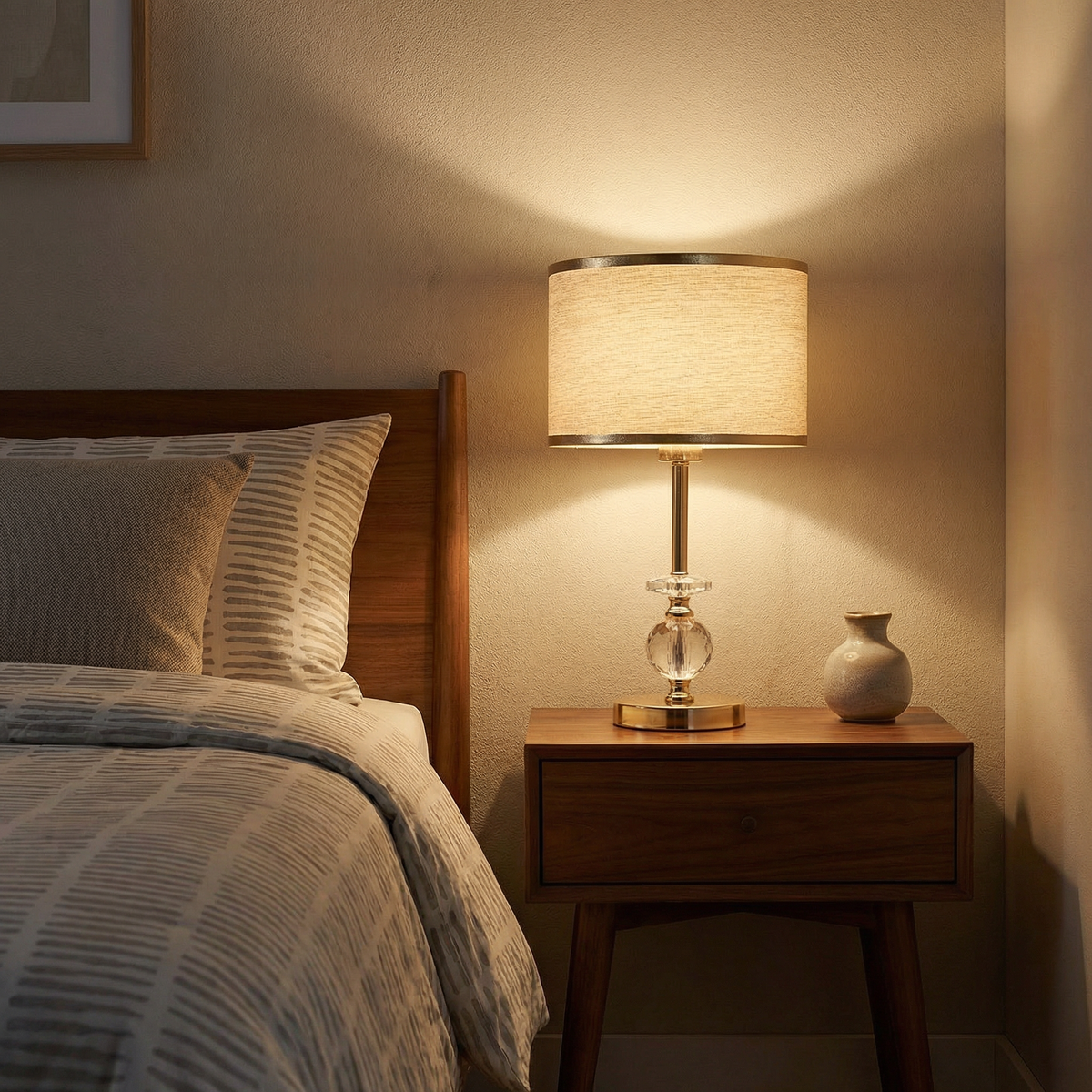 Gold Crystal-Accent Table Lamp Celendor – Nightstand Setting