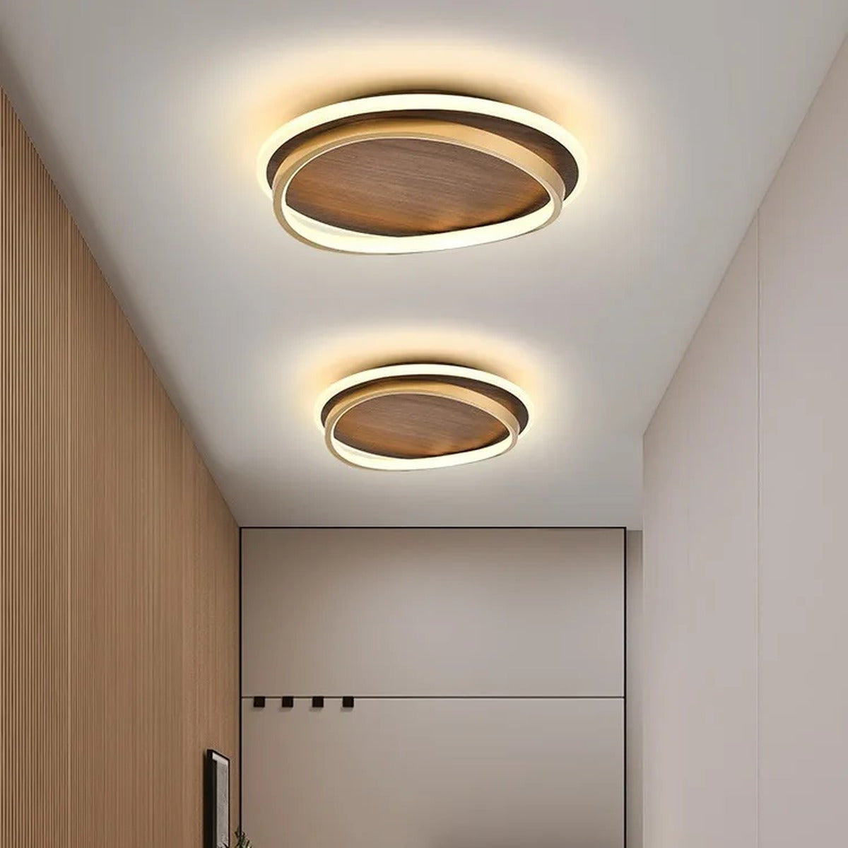 Wood Disc LED Halo Flush Ceiling Light – Fevoria – Lifestyle View 2