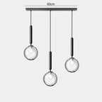 Modern Glass Globe Pendant Light Hovrix - Linear Trio (60cm Bar), Black & Clear Glass