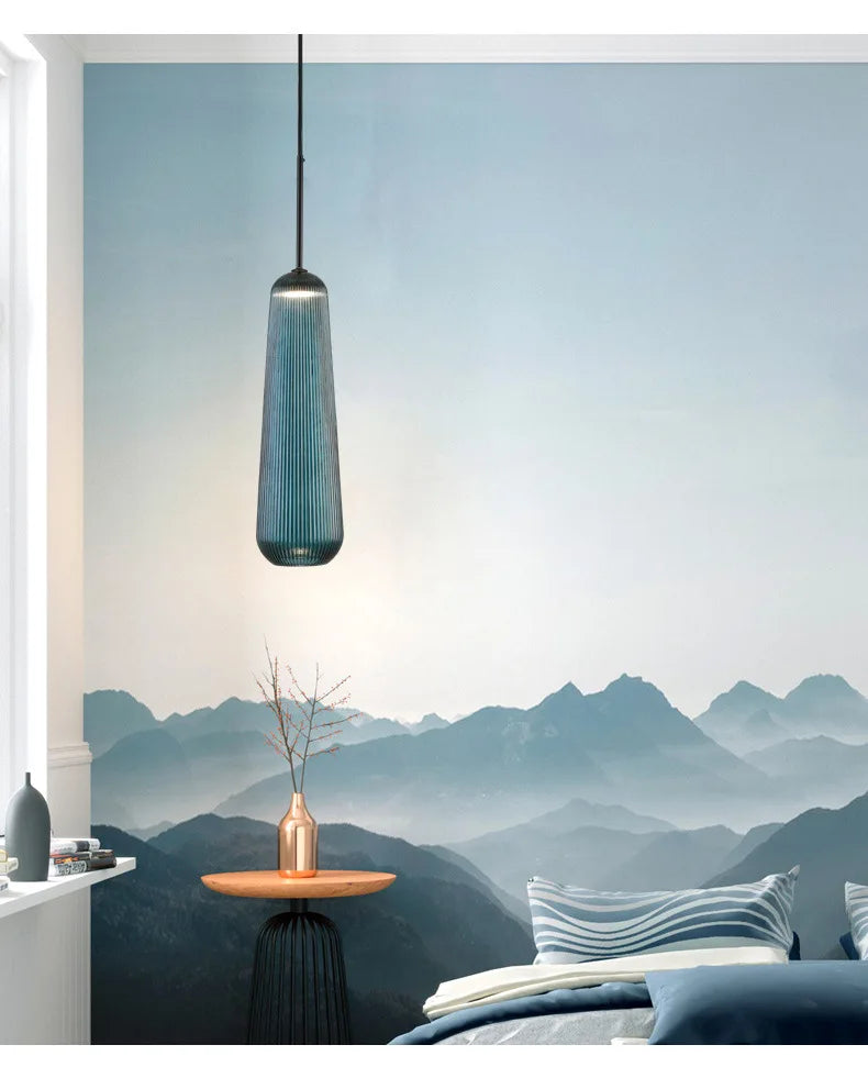 Vibrant Colored Glass Pendant Light Falion – Blue Lifestyle View