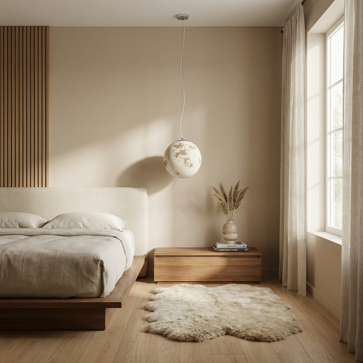Lunar Textured Acrylic Globe Pendant Celestio – Lifestyle View 4
