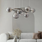 Stellarix Bubble Cluster Chandelier, 7-head smoke grey glass, living room setting